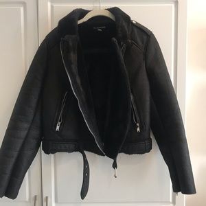 Biker faux-leather furry jacket